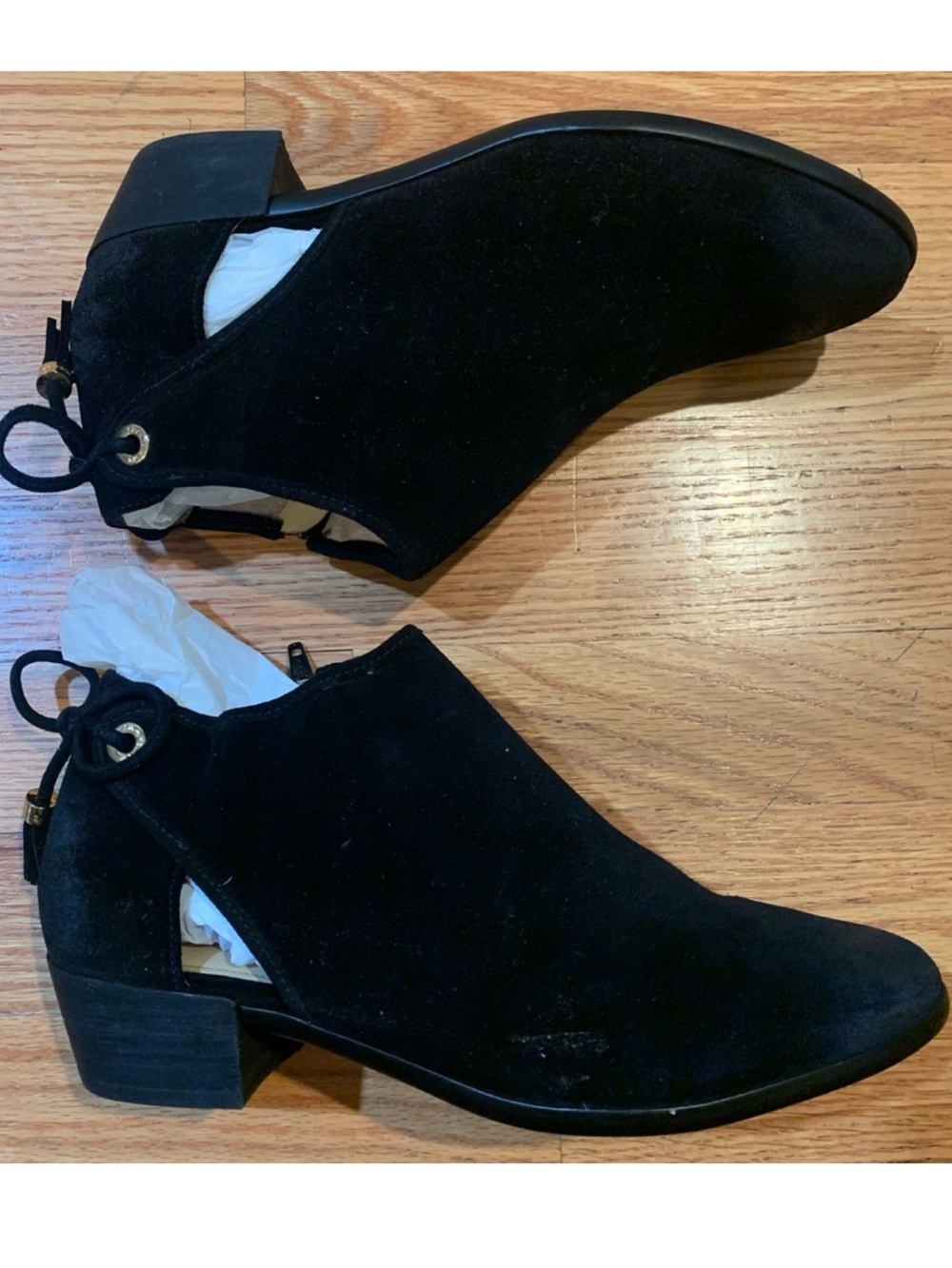 MICHAEL KORS Black Suede Cutout Ankle Booties with Heel